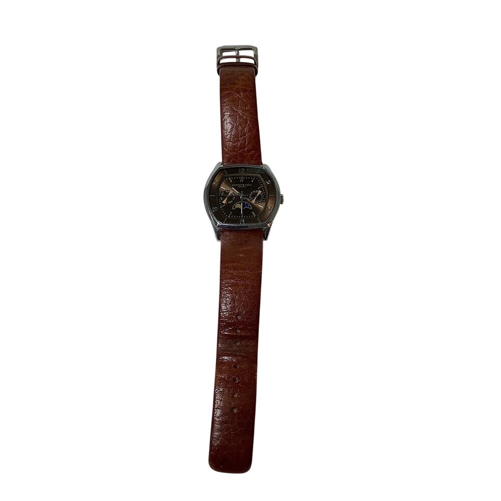 Kenneth Cole NY Men's Brown Leather Tonneau Moonphase Chronograph Watch F16-24